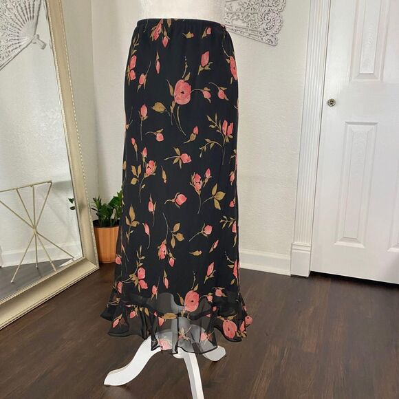 Vintage 90s Witchy Whimsygoth Black Mesh Asymmetric Midi Maxi Skirt 10 P - Picture 2 of 8